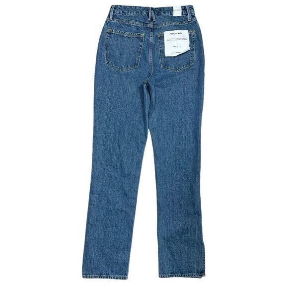 Good American Good Boy Straight Leg Trendy Side Slit Denim Jeans - Picture 8 of 12